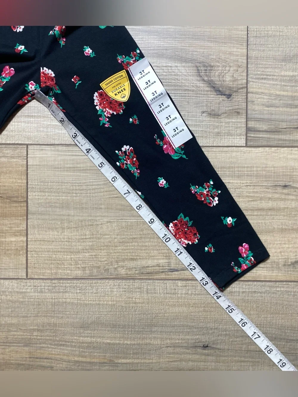 Cat & Jack Girls Durable Knee Tough Cotton Floral Leggings Size 3T Black
